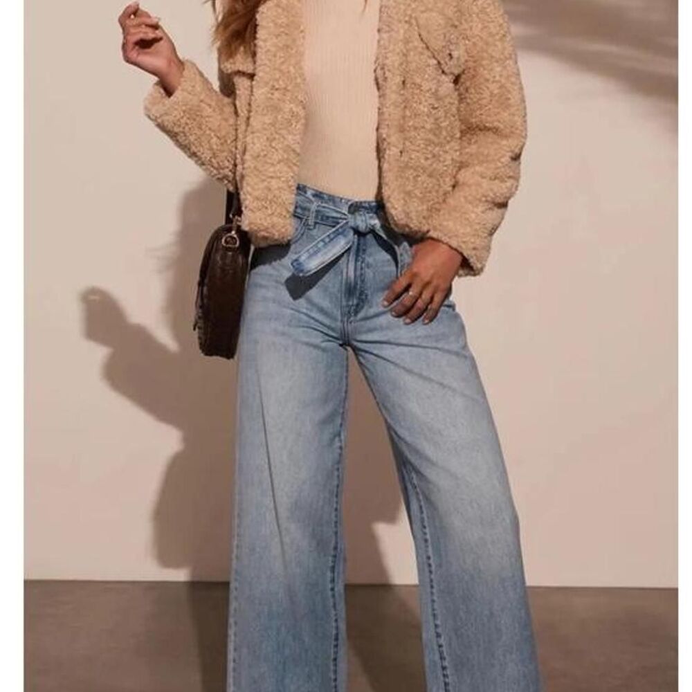 Aritzia Women's Blue and Tan Jeans